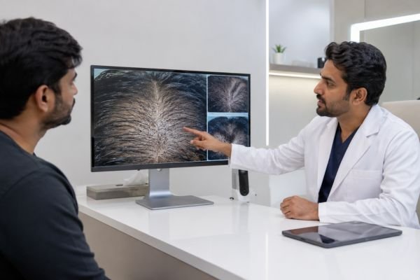 Hair density assessment examining the thickness and distribution of hair
